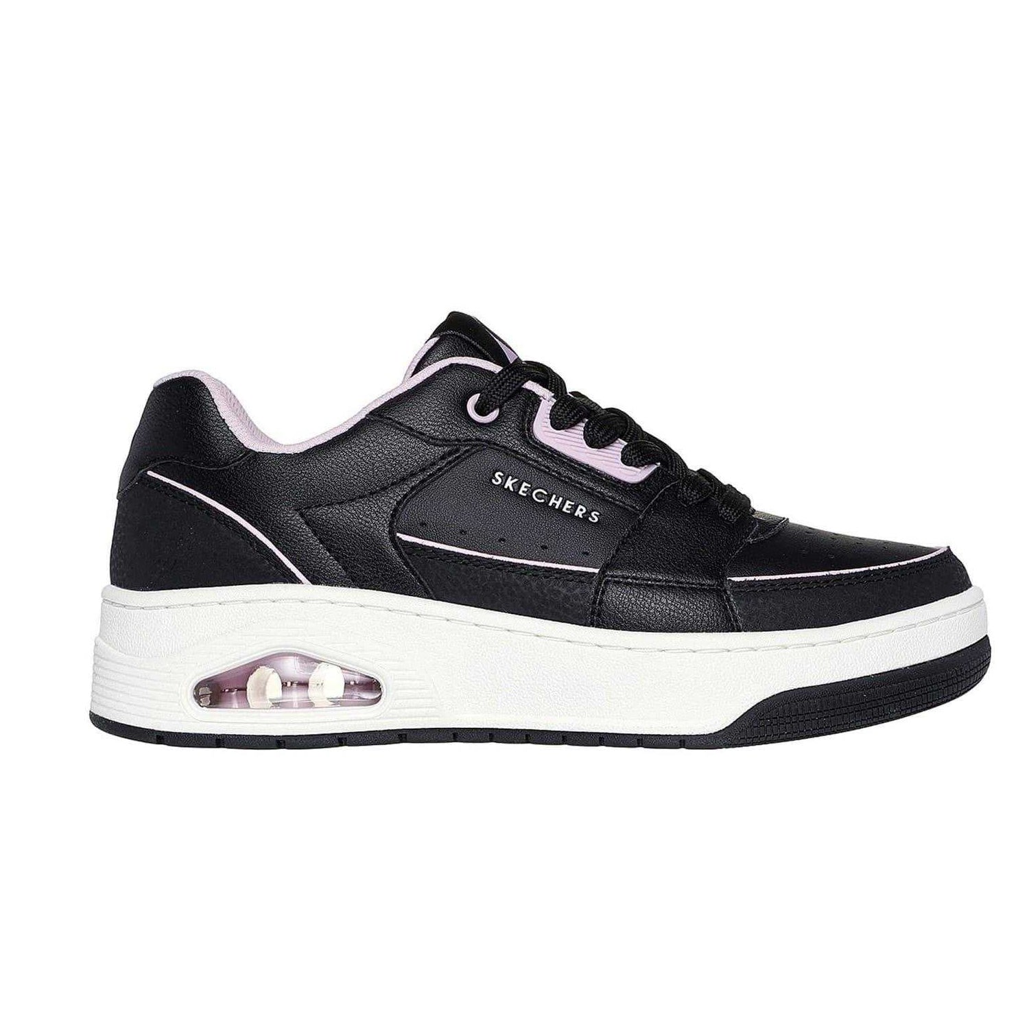 Black-Lilac - Side - Skechers Womens-Ladies Uno Court Leather Trainers