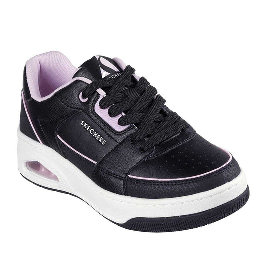 Black-Lilac - Front - Skechers Womens-Ladies Uno Court Leather Trainers