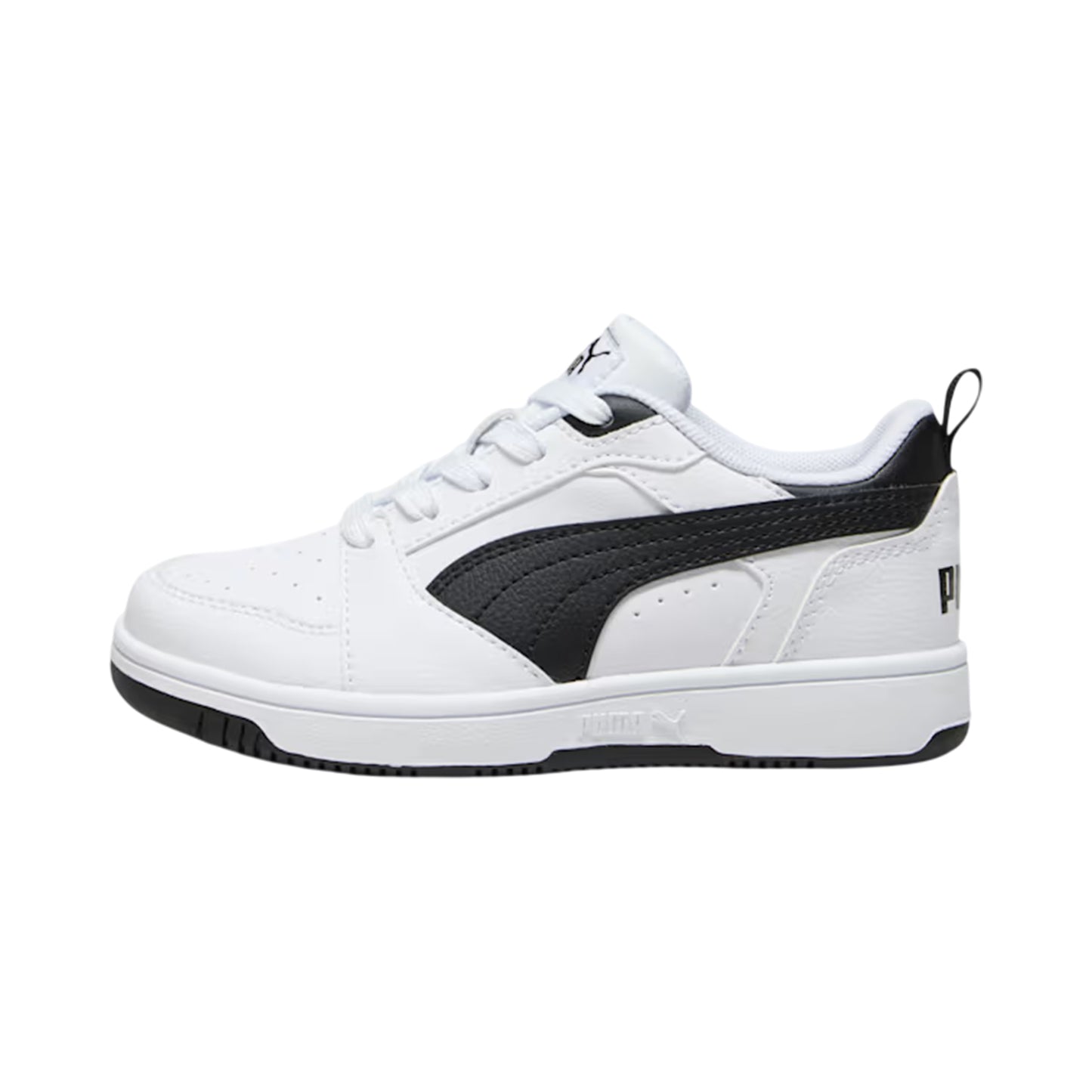 White-Black-White - Side - Puma Childrens-Kids Rebound High Top Trainers