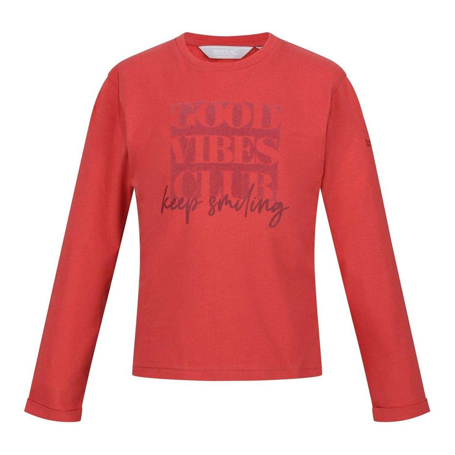 Mineral Red - Front - Regatta Childrens-Kids Great Outdoors Lettering Long-Sleeved T-Shirt