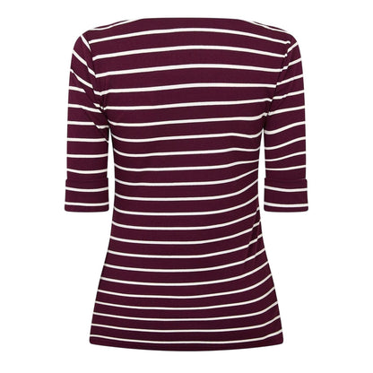 Deep Garnet - Back - Ralph Lauren Womens-Ladies Judy Boat Neck 3-4 Sleeve T-Shirt