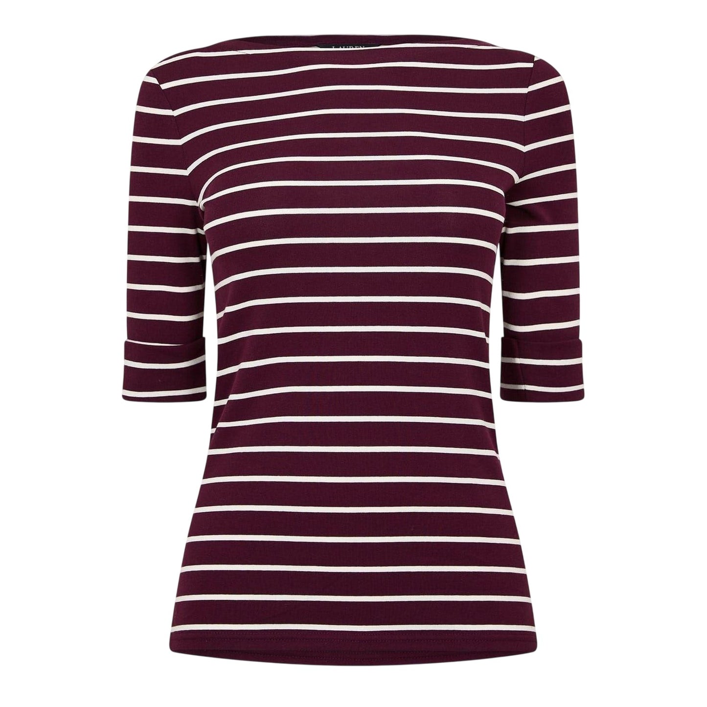 Deep Garnet - Front - Ralph Lauren Womens-Ladies Judy Boat Neck 3-4 Sleeve T-Shirt