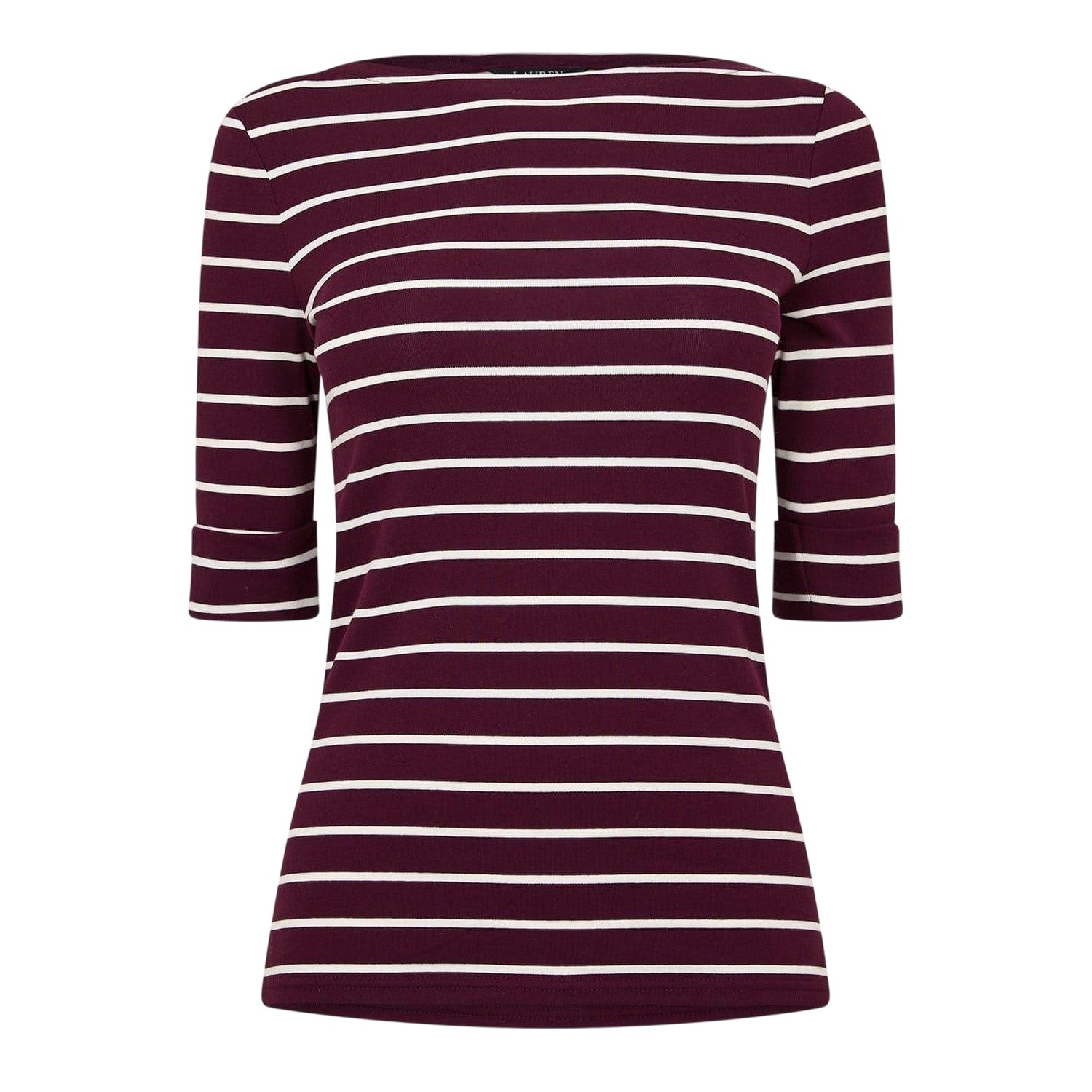 Deep Garnet - Front - Ralph Lauren Womens-Ladies Judy Boat Neck 3-4 Sleeve T-Shirt