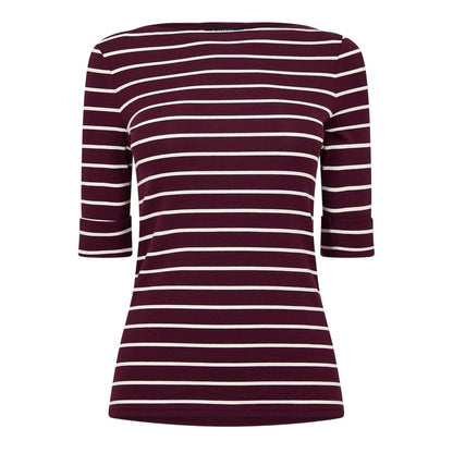 Deep Garnet - Front - Ralph Lauren Womens-Ladies Judy Boat Neck 3-4 Sleeve T-Shirt