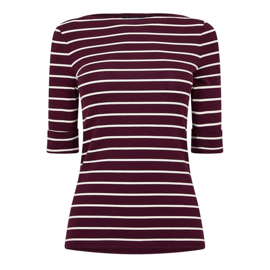 Deep Garnet - Front - Ralph Lauren Womens-Ladies Judy Boat Neck 3-4 Sleeve T-Shirt