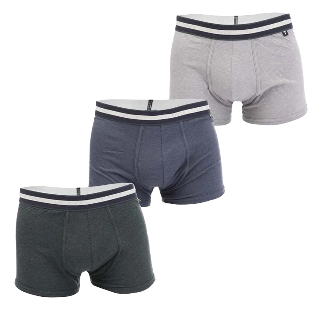 Grey-Blue-Black - Front - Ted Baker Mens Cotton Boxer Shorts (Pack of 3)