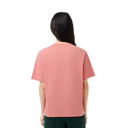 Pink - Back - Lacoste Womens-Ladies Pima Cotton Relaxed Fit T-Shirt