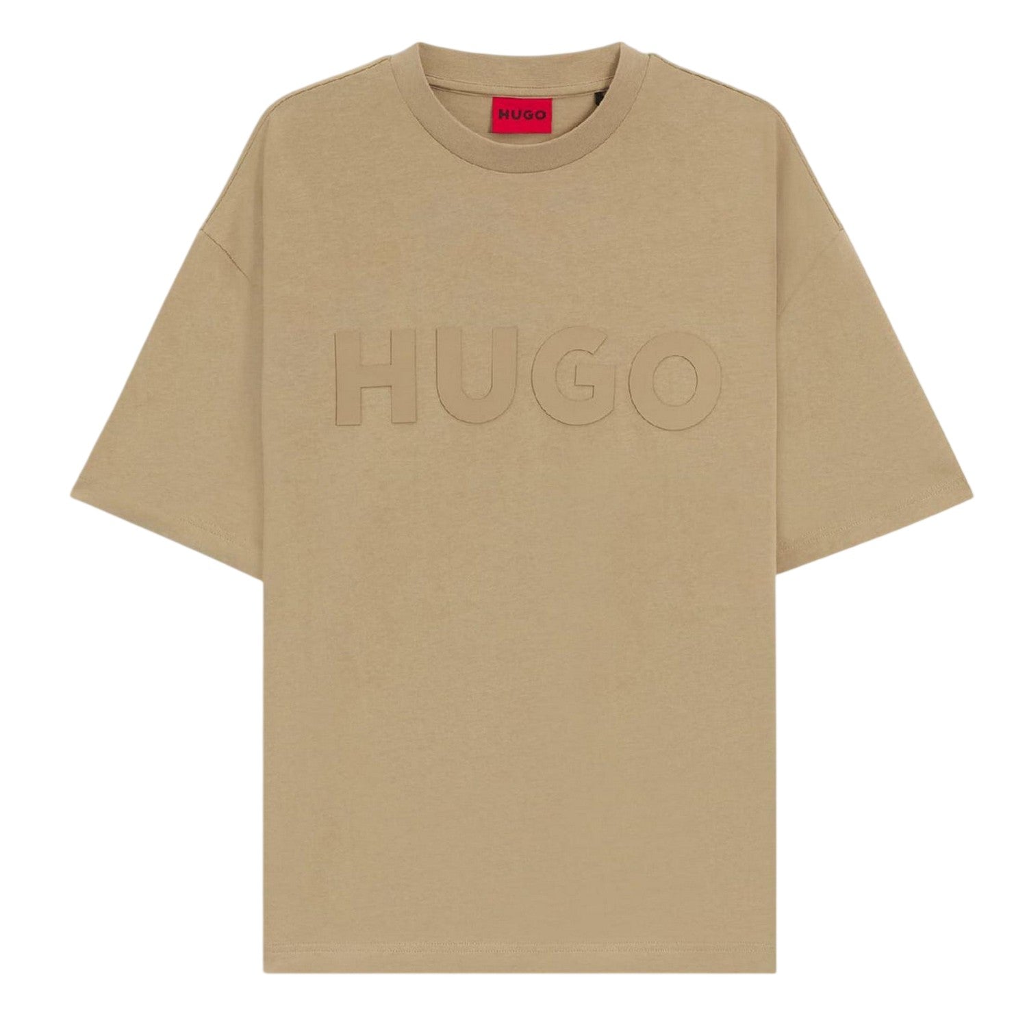Beige - Front - Hugo Mens Dinkee Logo Oversized T-Shirt