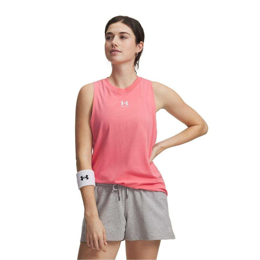 Pink-White - Front - Under Armour Womens-Ladies Rival Racerback Tank Top