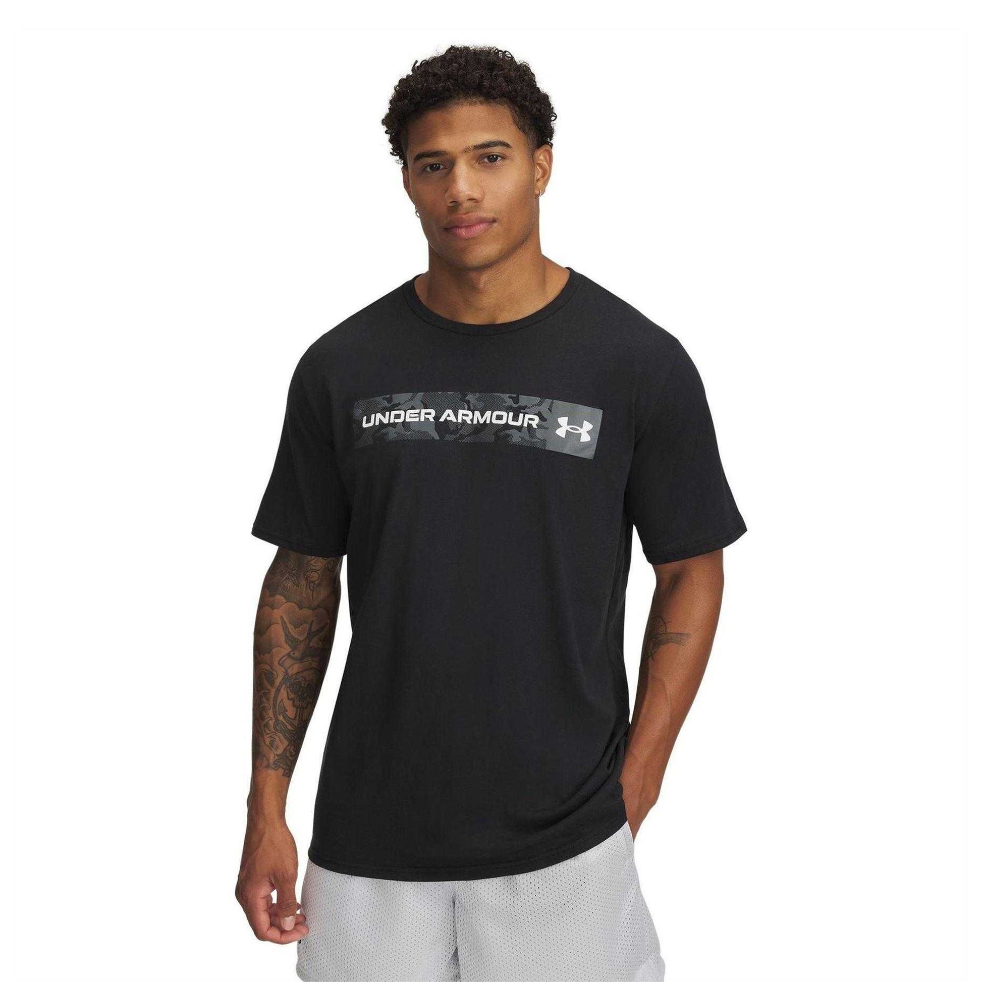 Black-Green - Front - Under Armour Mens Camo Polycotton T-Shirt