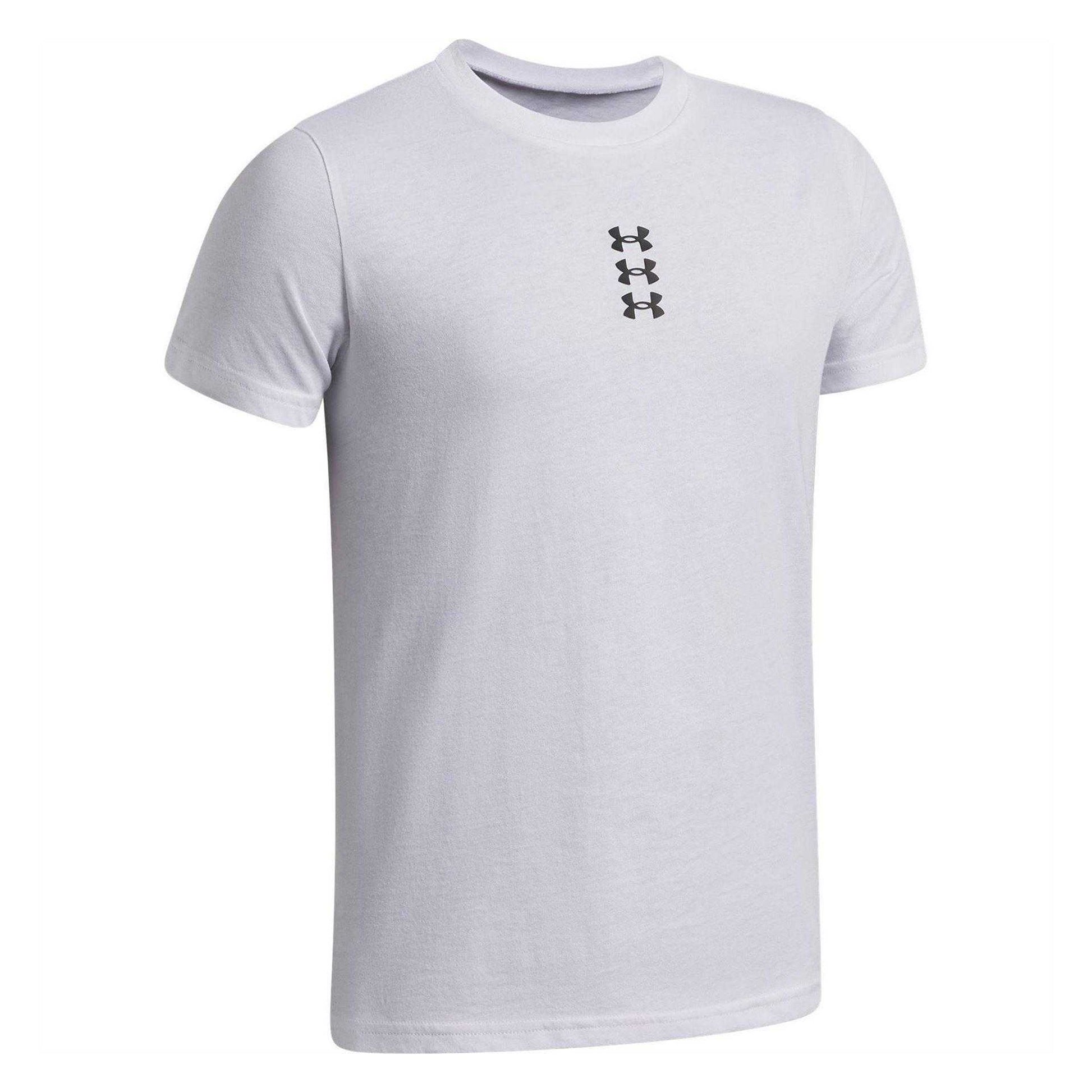 White-Black - Side - Under Armour Childrens-Kids Performance Triple Logo Basketball T-Shirt