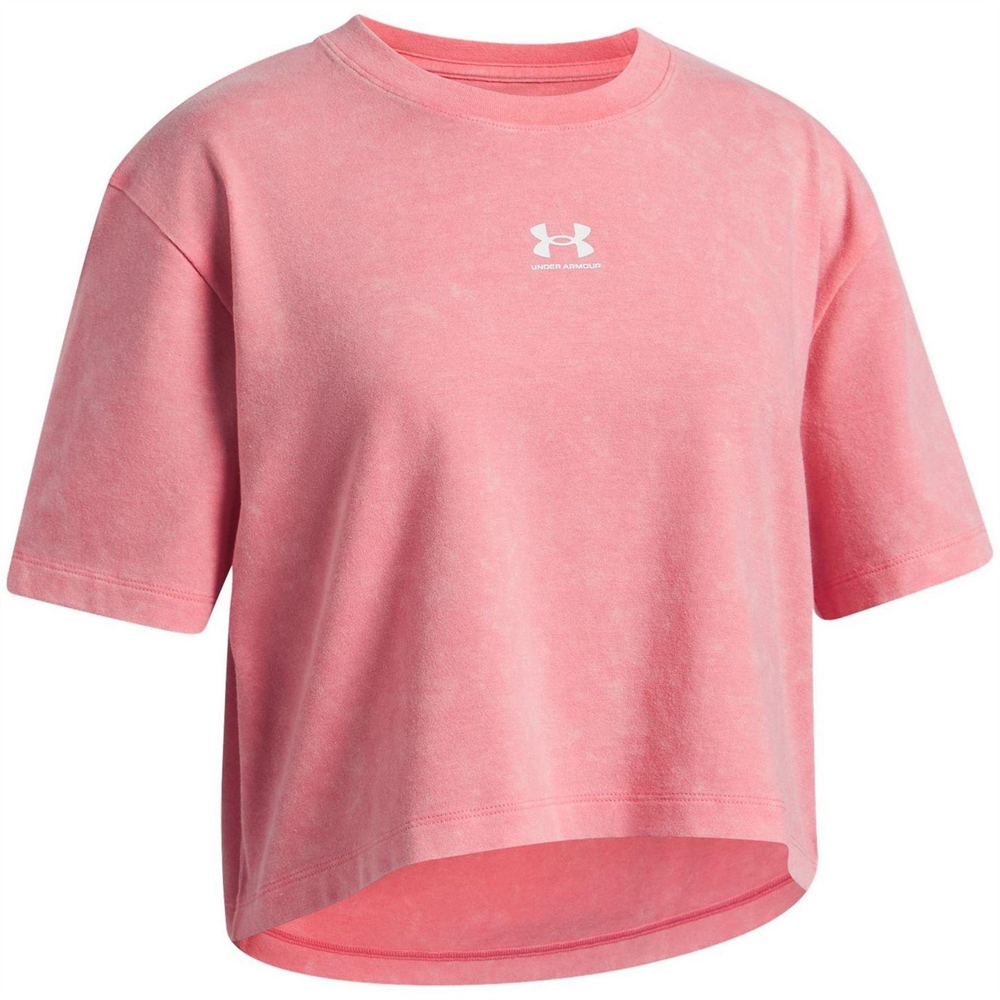 Pink-White - Side - Under Armour Childrens-Kids Rival Relaxed Fit T-Shirt