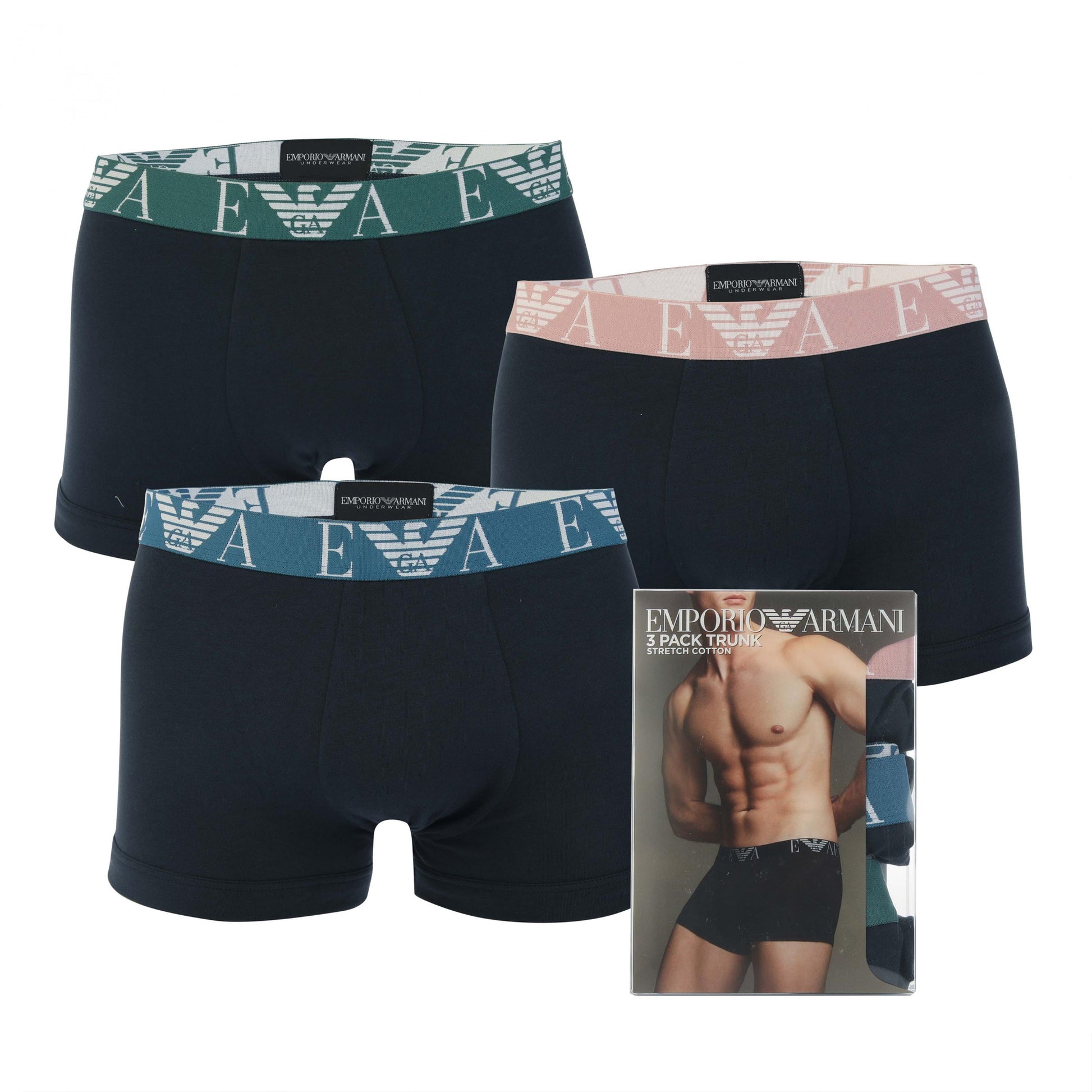 Navy - Side - Armani Mens Boxer Shorts (Pack of 3)