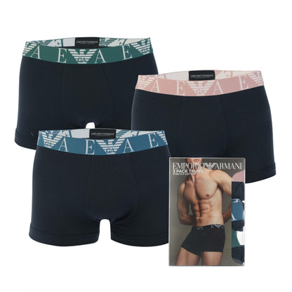 Navy - Side - Armani Mens Boxer Shorts (Pack of 3)