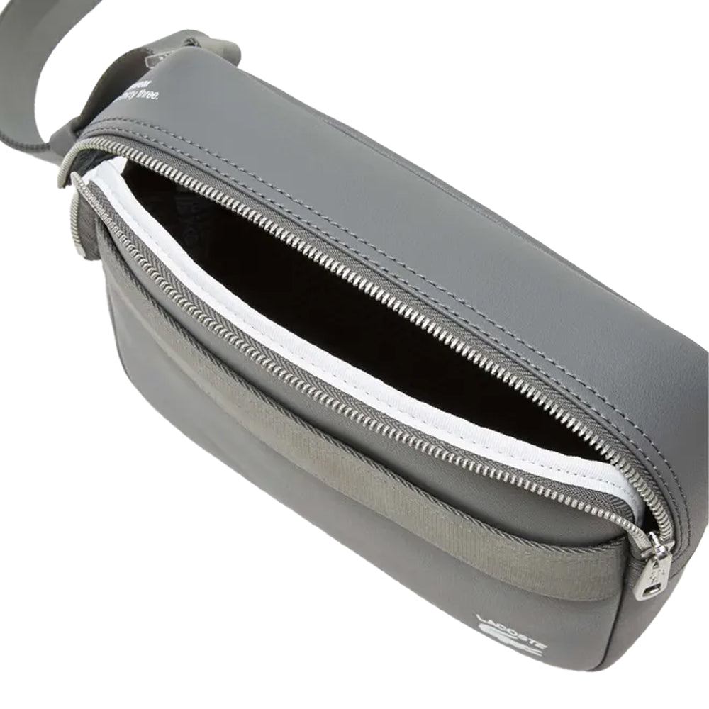 Grey - Side - Lacoste Pactice Contrast Detail Cowhide Leather Reporter Bag