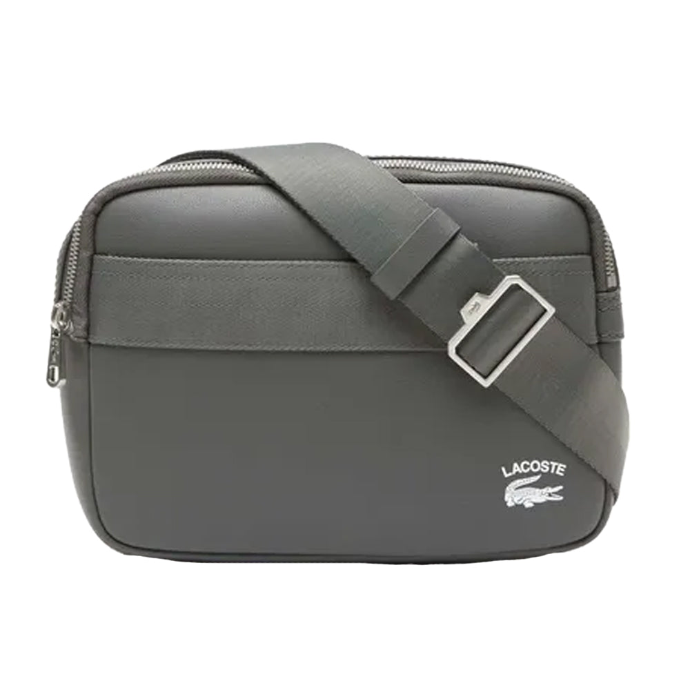 Grey - Front - Lacoste Pactice Contrast Detail Cowhide Leather Reporter Bag