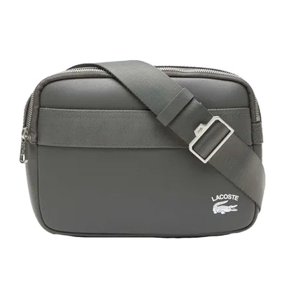 Grey - Front - Lacoste Pactice Contrast Detail Cowhide Leather Reporter Bag