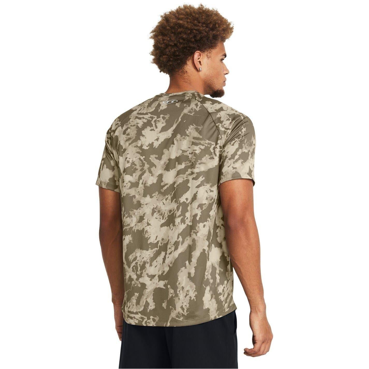 Khaki Green - Side - Under Armour Mens Camo Technical Regular T-Shirt