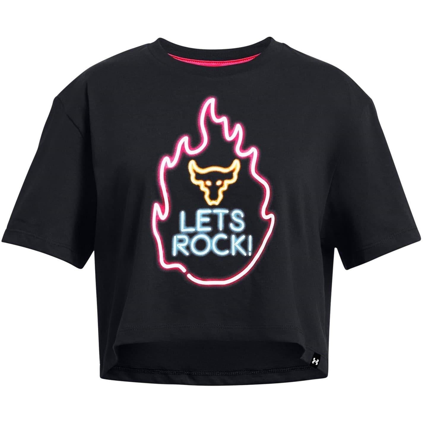 Black - Front - Under Armour Childrens-Kids Project Rock Flames T-Shirt