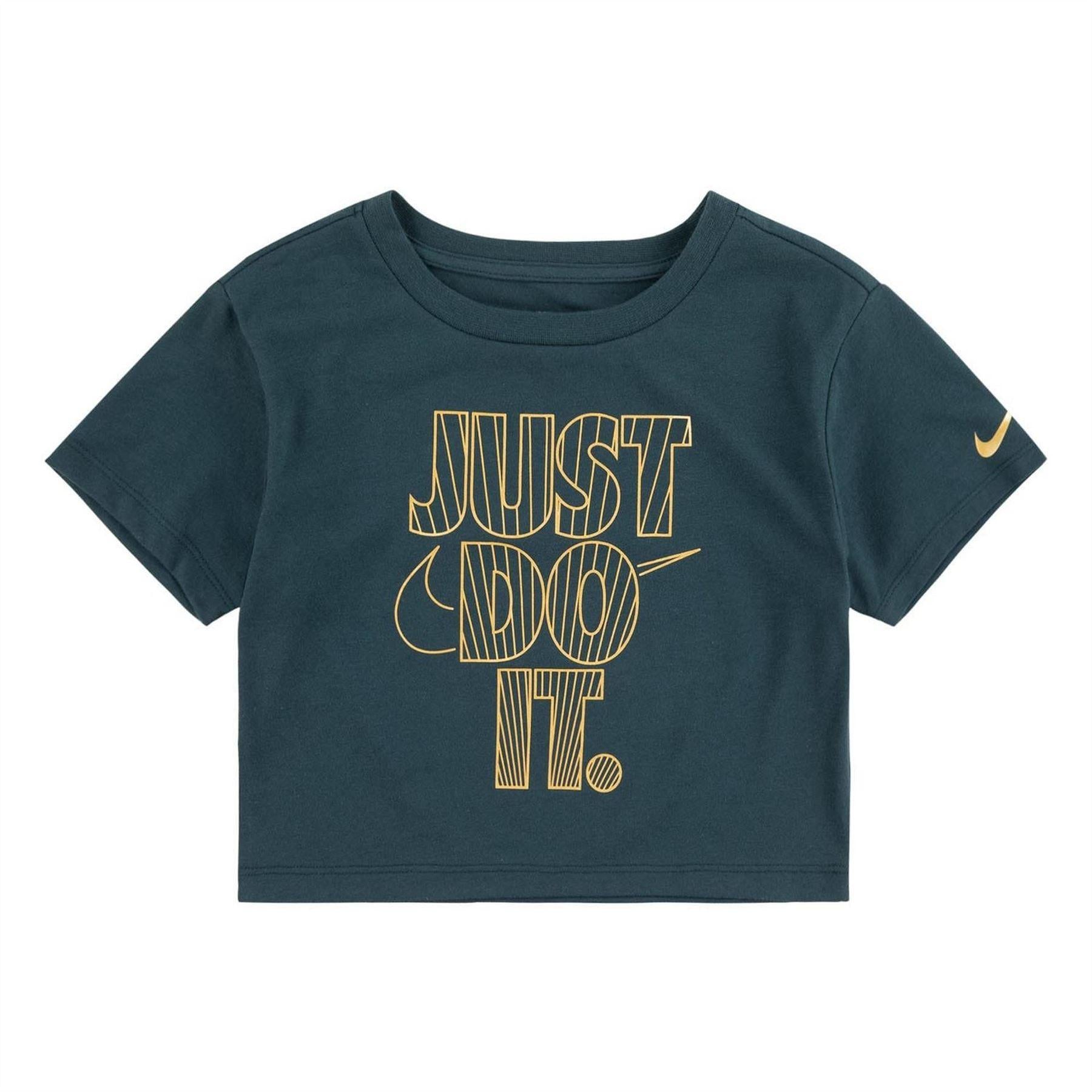 Green - Front - Nike Childrens-Kids Just Do It Shiny Crop T-Shirt