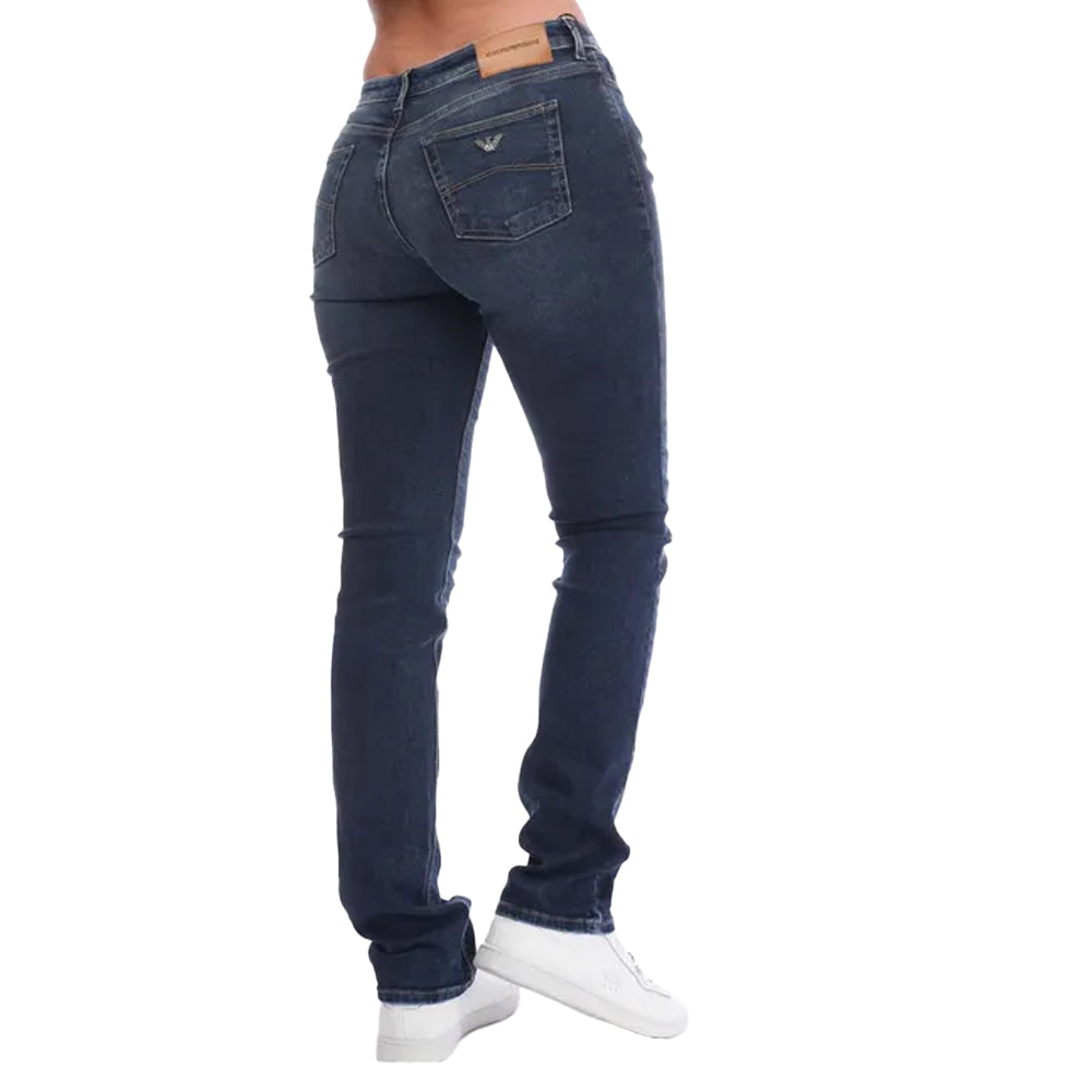 Denim - Back - Emporio Armani Womens-Ladies J85 Leather Patch Regular Jeans