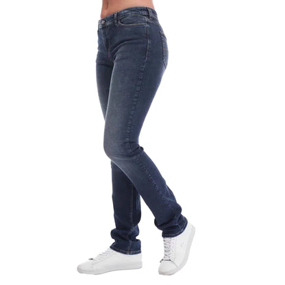 Denim - Front - Emporio Armani Womens-Ladies J85 Leather Patch Regular Jeans