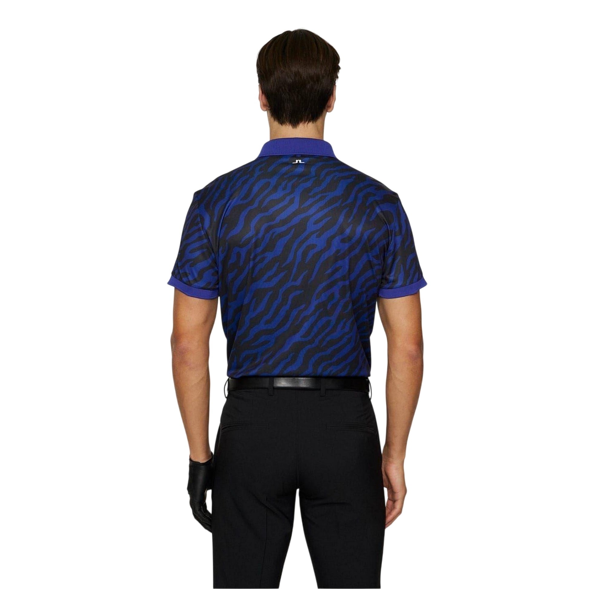 Navy-Black - Back - J.Lindeberg Mens Tour Tech Zebra Print Polo Shirt