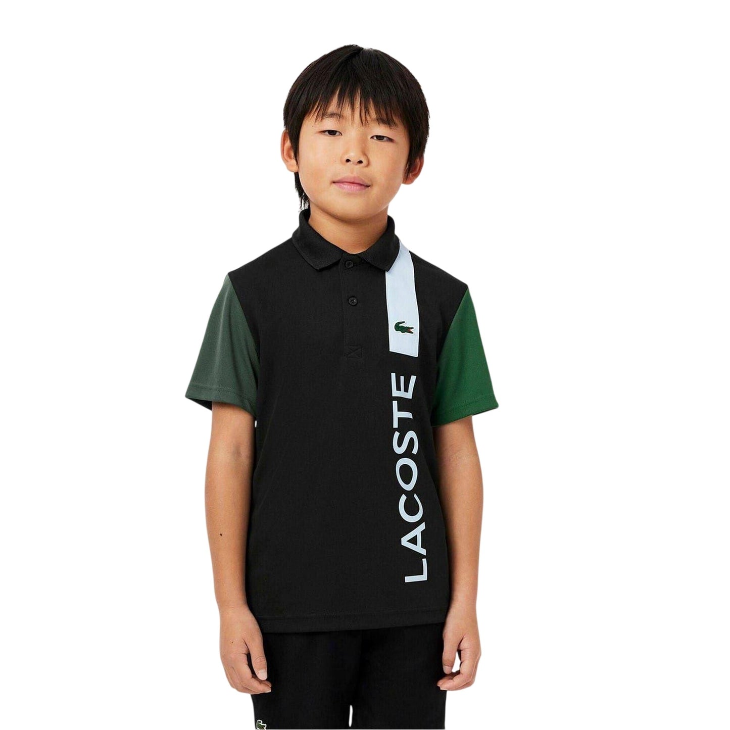 Black - Front - Lacoste Boys Lettering Regular Polo Shirt