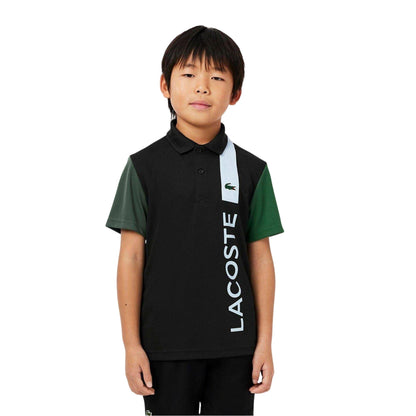 Black - Front - Lacoste Boys Lettering Regular Polo Shirt