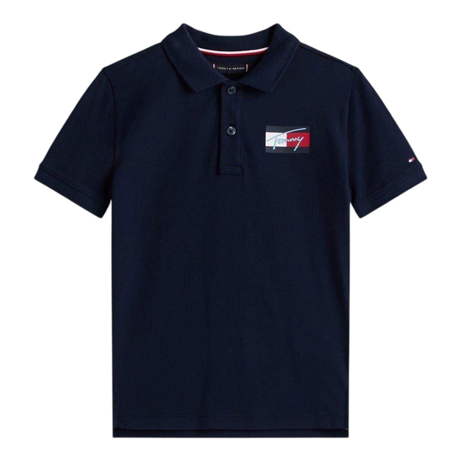 Night Navy - Back - Tommy Hilfiger Childrens-Kids Script Flag Regular Polo Shirt