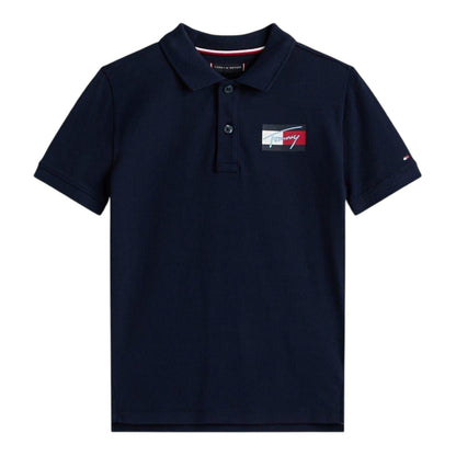 Night Navy - Back - Tommy Hilfiger Childrens-Kids Script Flag Regular Polo Shirt