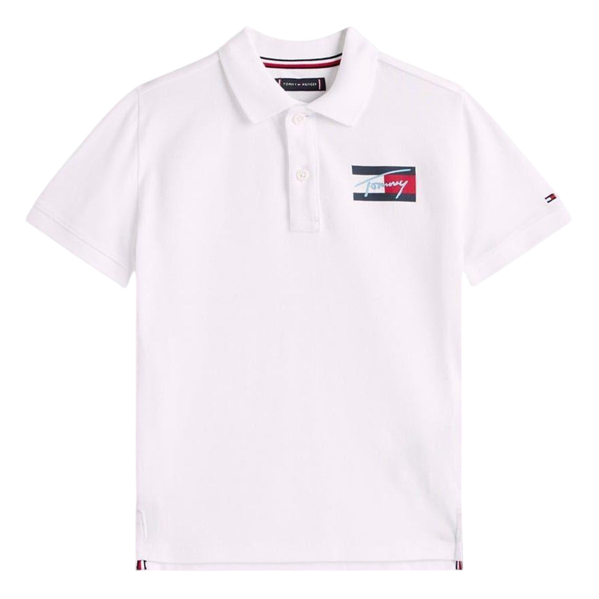 White - Front - Tommy Hilfiger Childrens-Kids Script Flag Regular Polo Shirt
