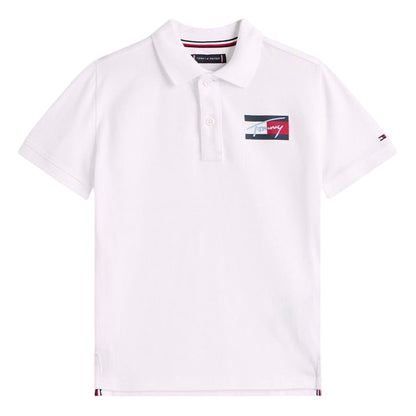 White - Front - Tommy Hilfiger Childrens-Kids Script Flag Regular Polo Shirt