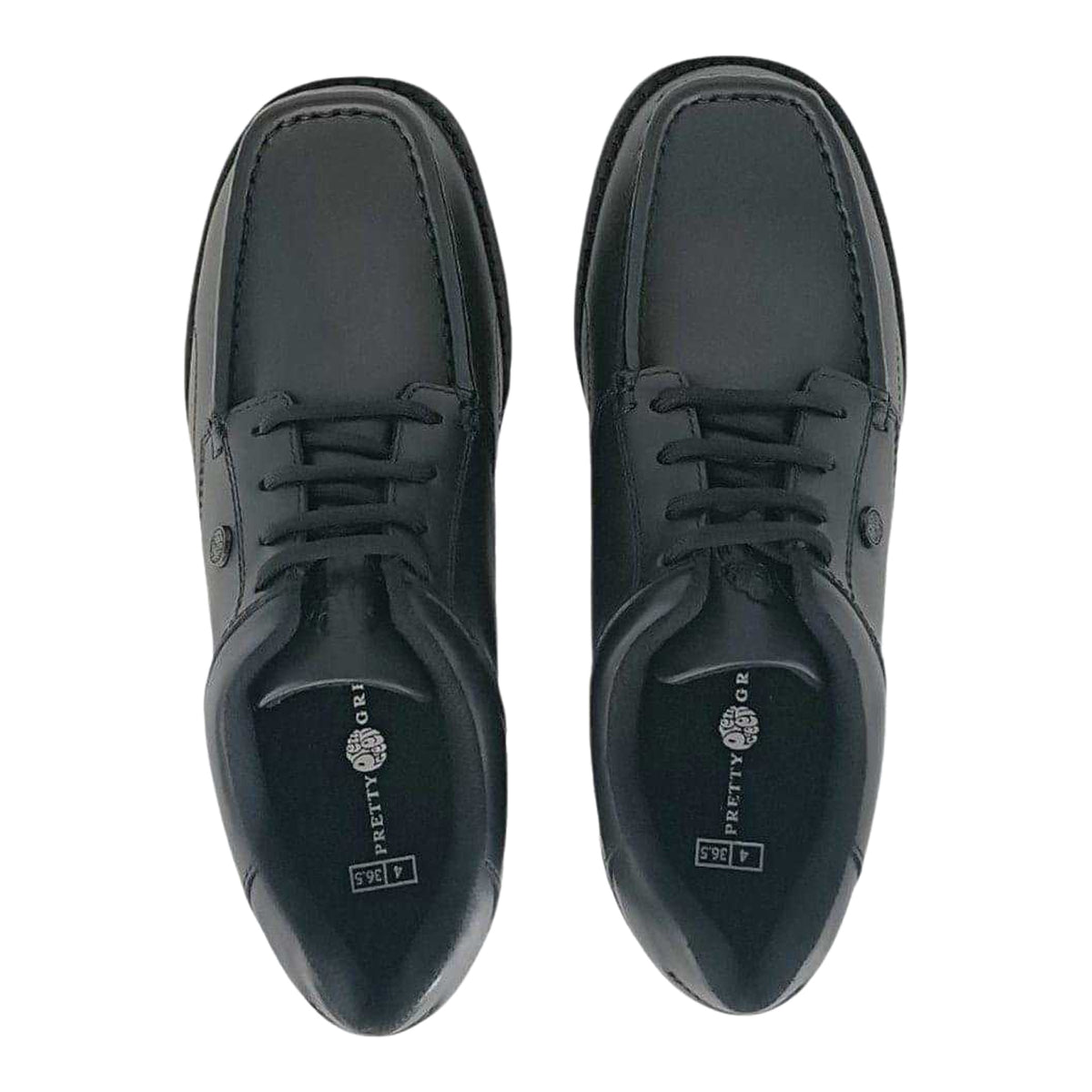 Black - Pack Shot - Pretty Green Childrens-Kids Harrow Classic Leather Flat School Shoes