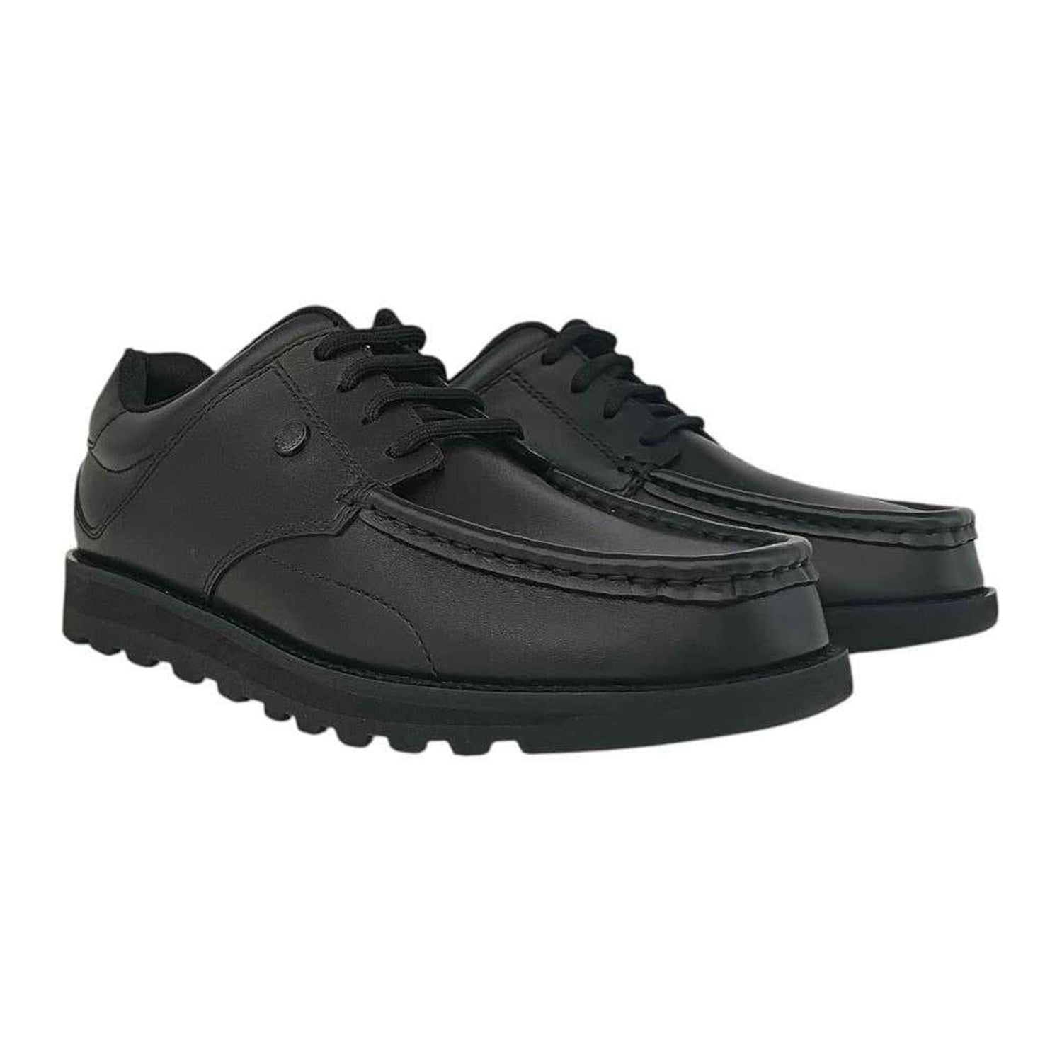 Black - Front - Pretty Green Childrens-Kids Harrow Classic Leather Flat School Shoes