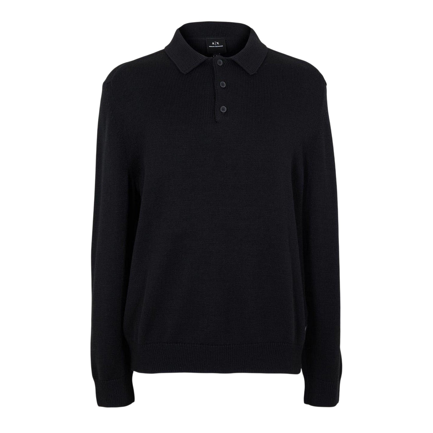 Black - Front - Armani Exchange Mens Knitted Long-Sleeved Polo Shirt