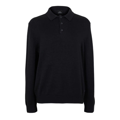 Black - Front - Armani Exchange Mens Knitted Long-Sleeved Polo Shirt