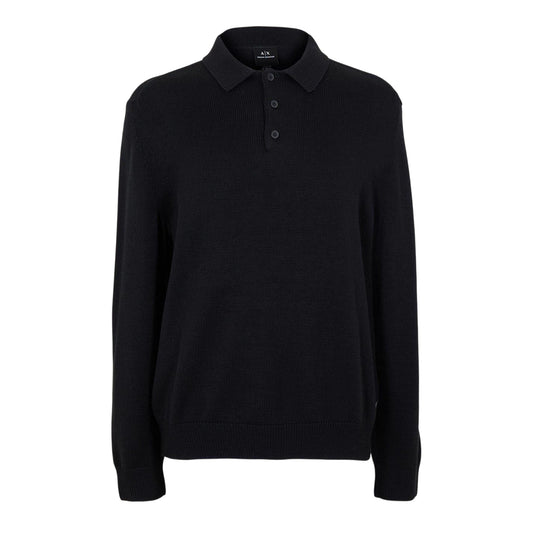 Black - Front - Armani Exchange Mens Knitted Long-Sleeved Polo Shirt