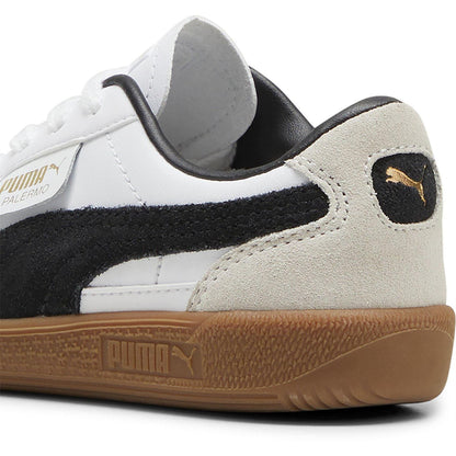 White-Black - Pack Shot - Puma Childrens-Kids Palermo Leather Low Cut Flat Trainers