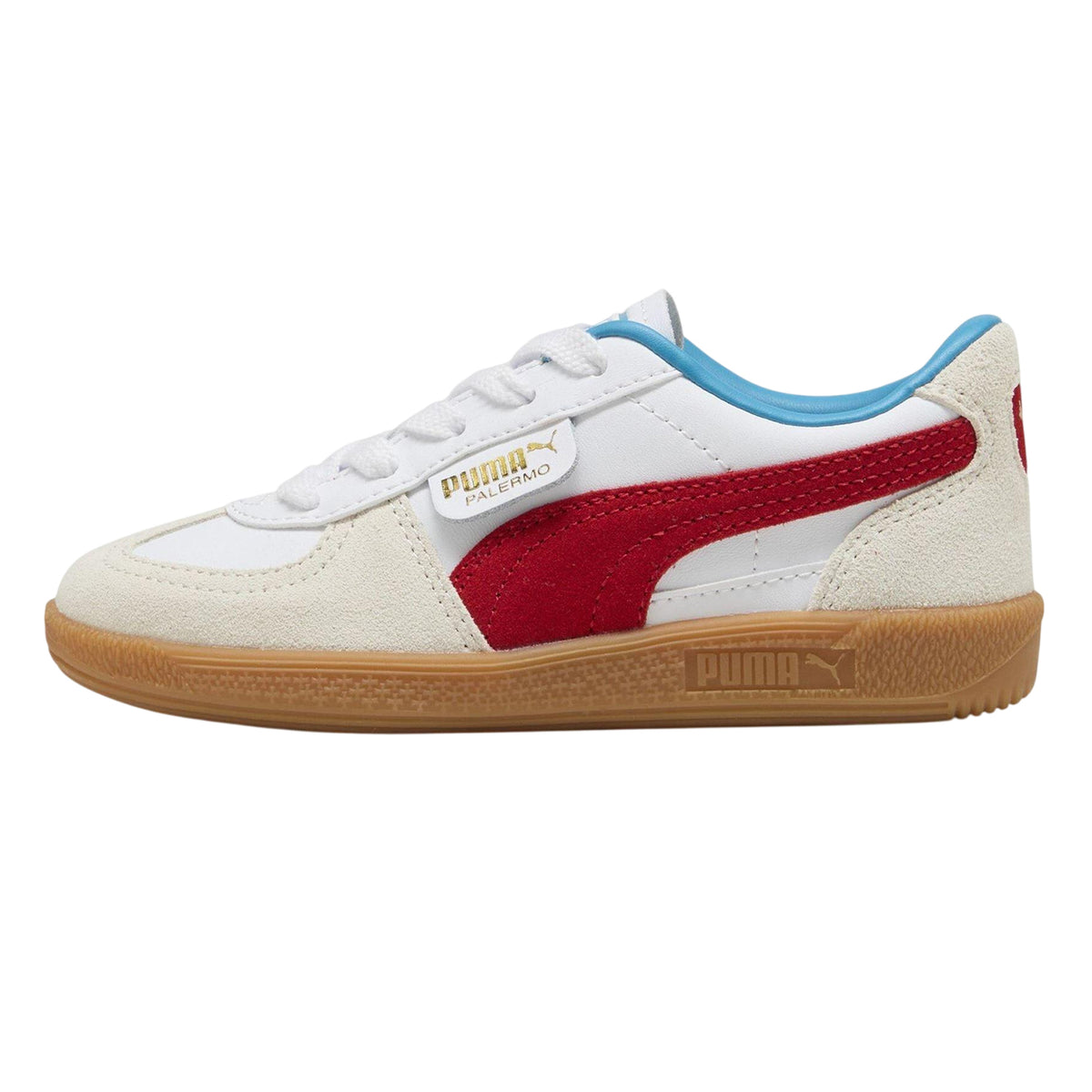 White-Red - Side - Puma Childrens-Kids Palermo Leather Low Cut Flat Trainers