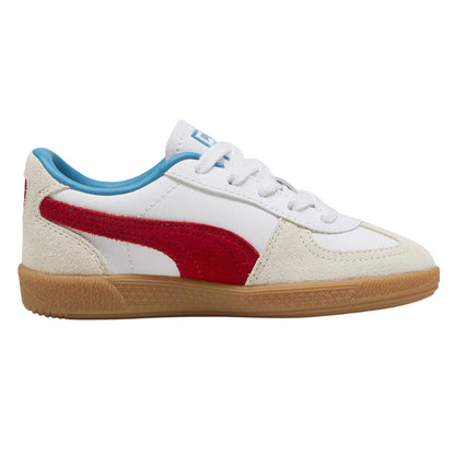 White-Red - Lifestyle - Puma Childrens-Kids Palermo Leather Low Cut Flat Trainers