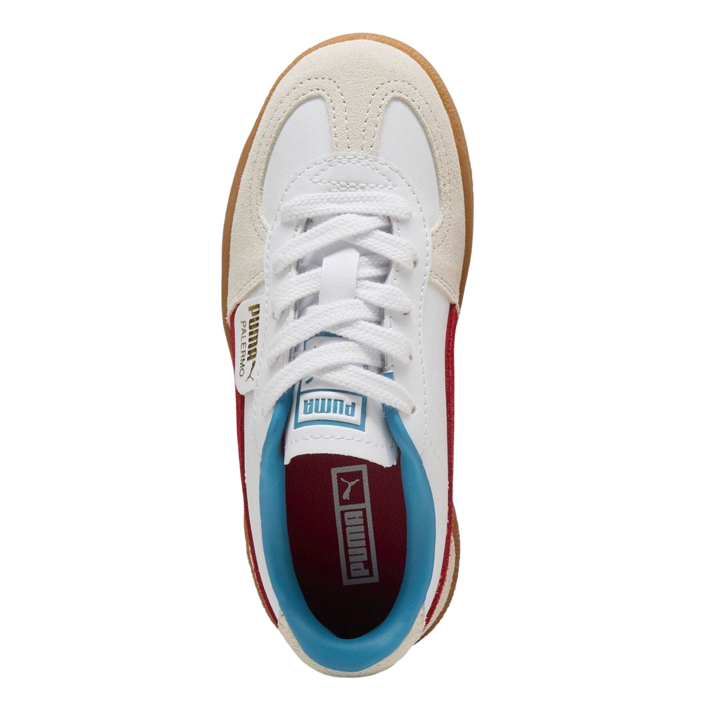 White-Red - Pack Shot - Puma Childrens-Kids Palermo Leather Low Cut Flat Trainers