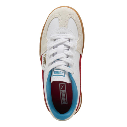 White-Red - Pack Shot - Puma Childrens-Kids Palermo Leather Low Cut Flat Trainers