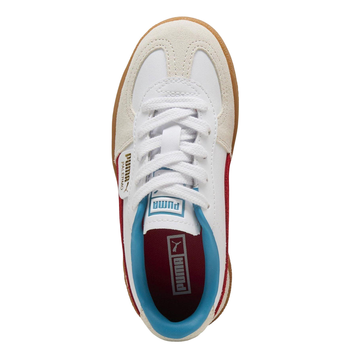 White-Red - Pack Shot - Puma Childrens-Kids Palermo Leather Low Cut Flat Trainers