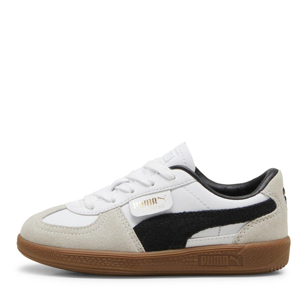White-Black - Back - Puma Childrens-Kids Palermo Leather Low Cut Flat Trainers