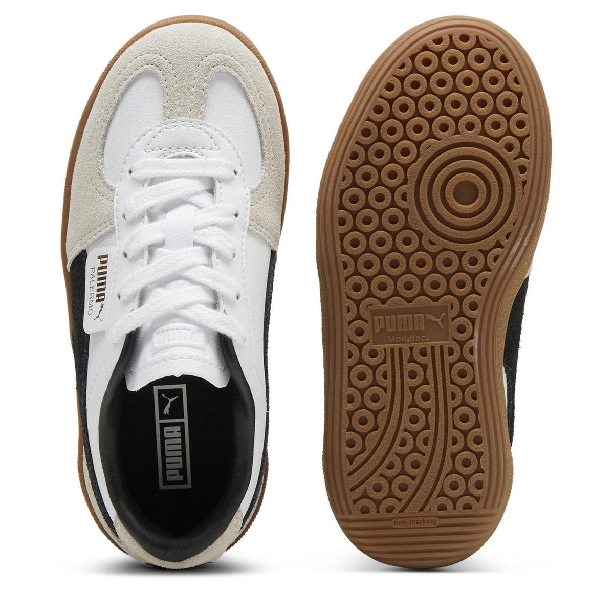 White-Black - Side - Puma Childrens-Kids Palermo Leather Low Cut Flat Trainers