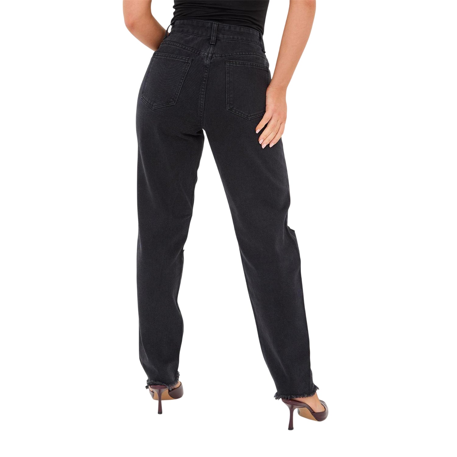 Black - Back - I Saw It First Womens-Ladies Cotton Denim Mom Jeans