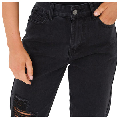 Black - Side - I Saw It First Womens-Ladies Cotton Denim Mom Jeans