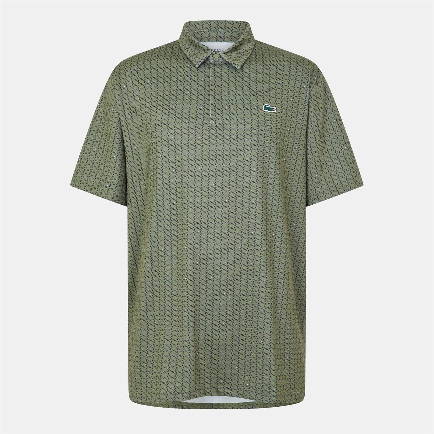 Khaki-Navy Blue - Front - Lacoste Mens All-Over Print Regular Short-Sleeved Polo Shirt