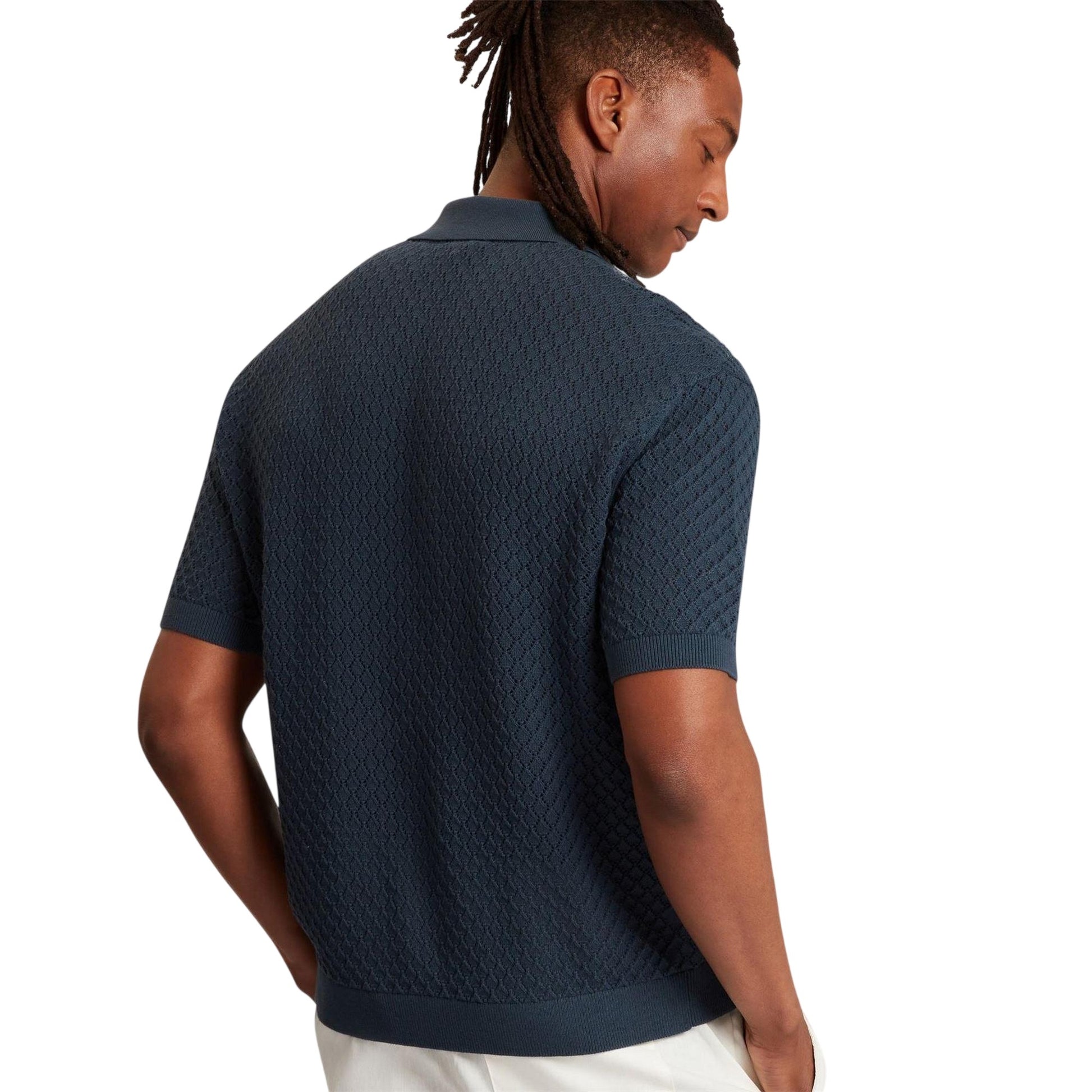 Mid Navy - Back - Ted Baker Mens Crochet Short-Sleeved Shirt